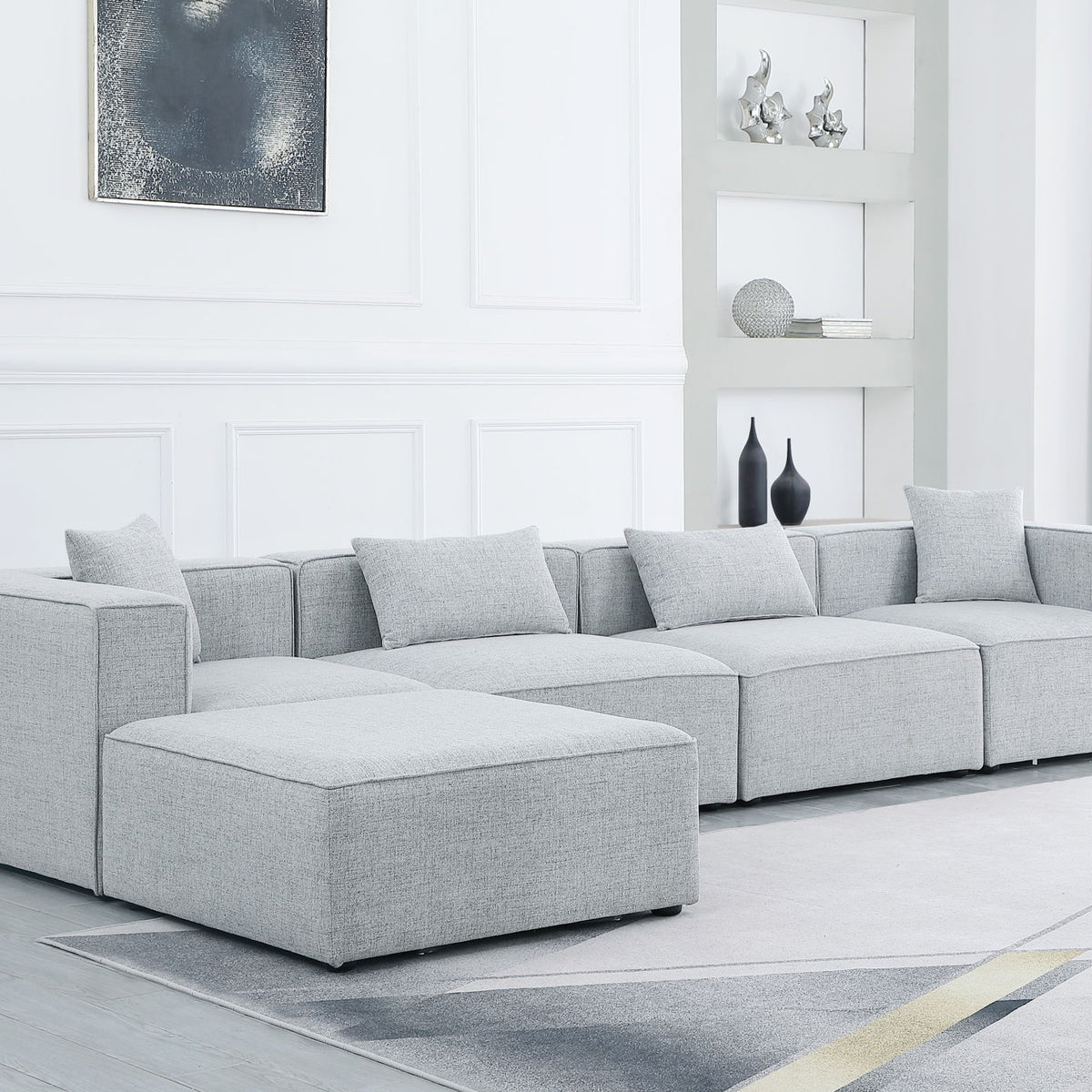 Cube - Linen 5 Piece Modular Sectional With Chaise
