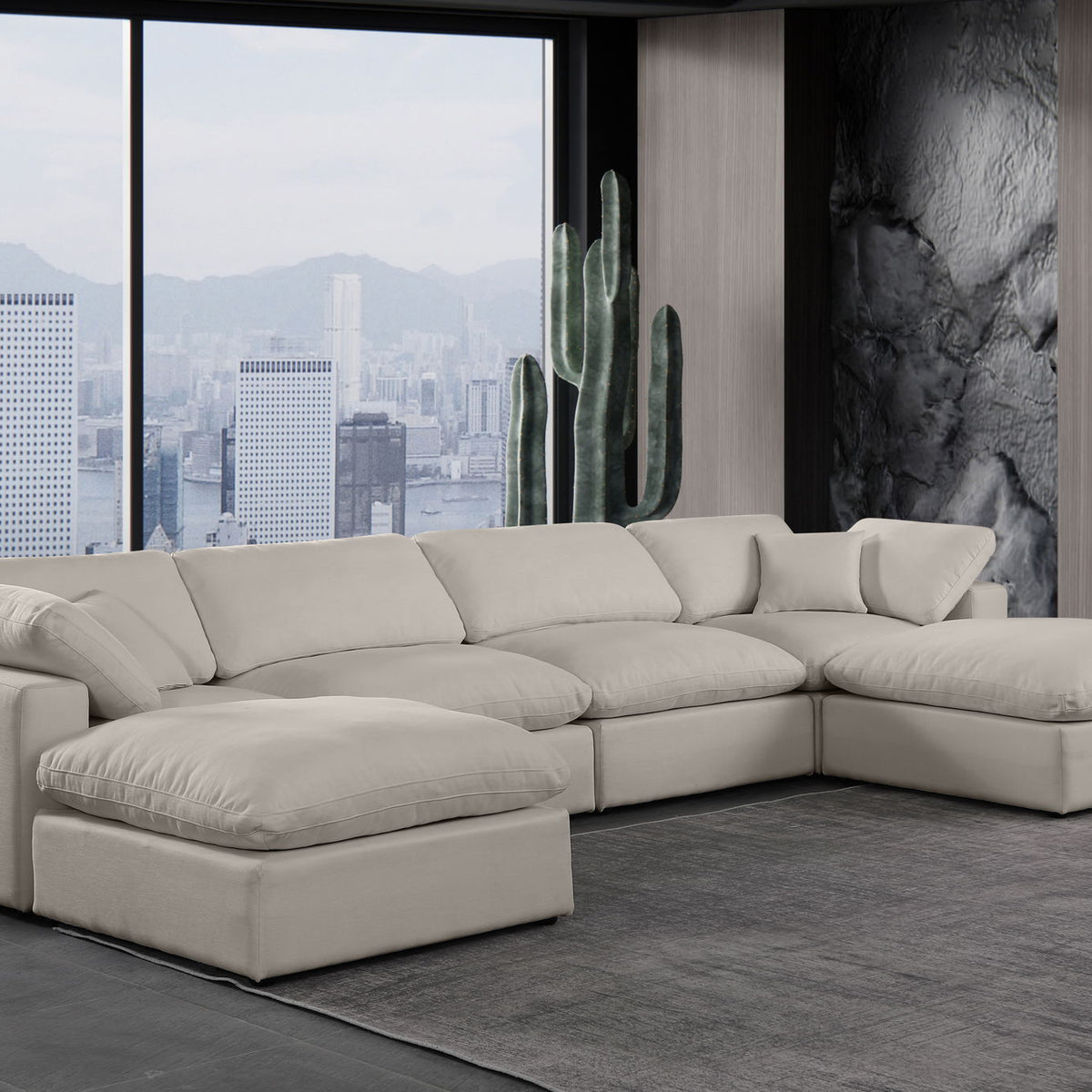 Comfy - 6 Piece Linen Modular Double Chaise Sectional