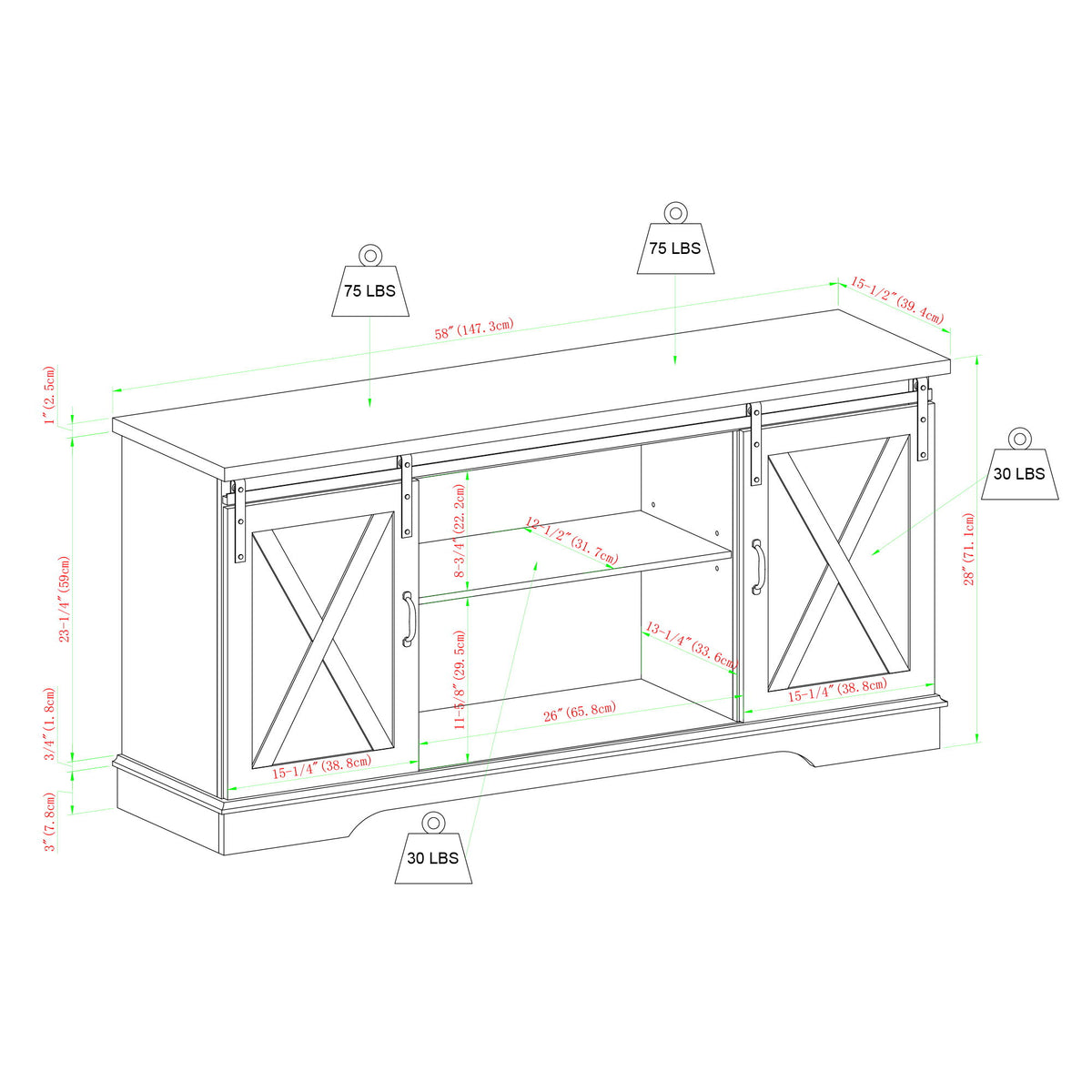 Farmhouse Sliding X Barn Door TV Stand