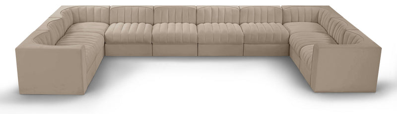 Rummi - Velvet Performance Fabric Upholstered 10 Piece Modular Sectional