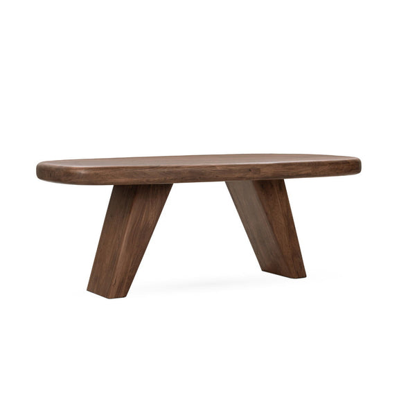 Chestnut wood desk with smooth tabletop and triangular three-leg frame