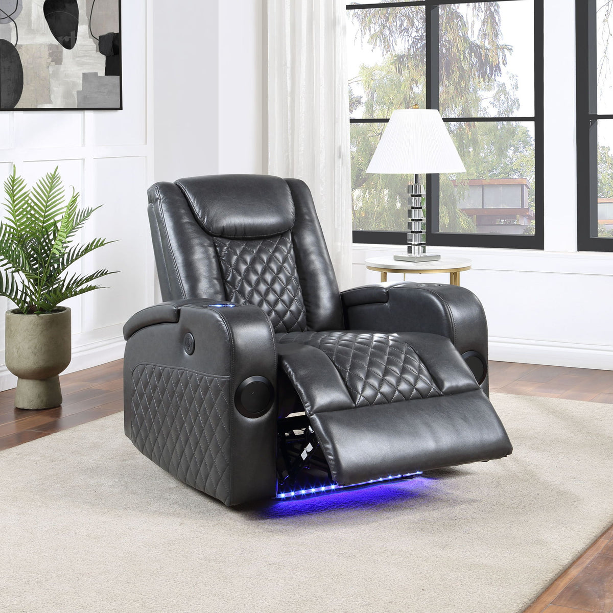 Alair - Leather Aire Power Motion Recliner With Bluetooth, Wireless Charger Cupholder - Dark Gray