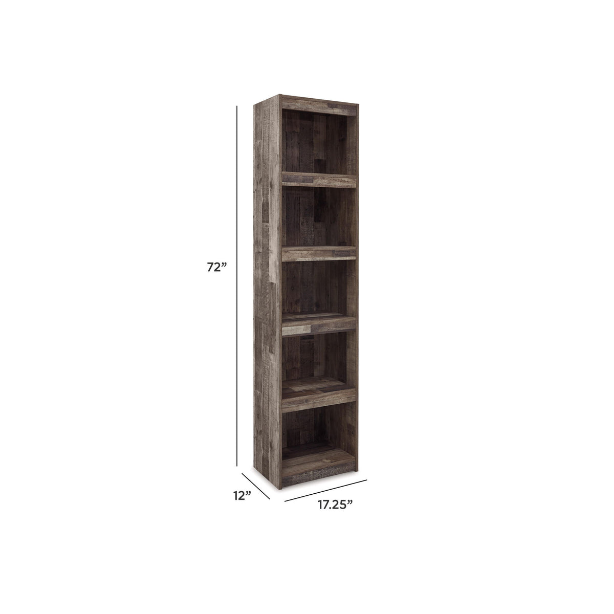Tall gray multi-shelf storage cabinet with open shelves, 72in high and 12in wide.