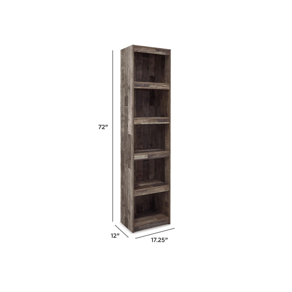 Tall gray multi-shelf storage cabinet with open shelves, 72in high and 12in wide.