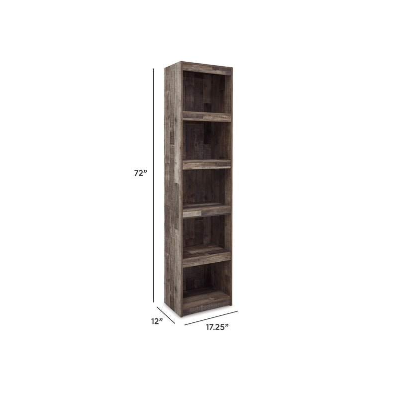 Tall gray multi-shelf storage cabinet with open shelves, 72in high and 12in wide.