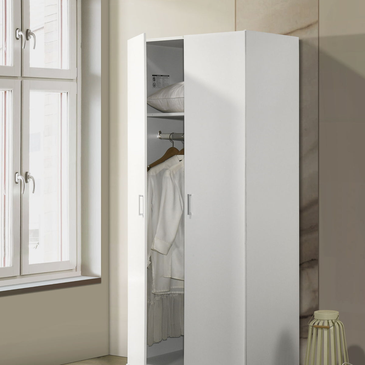 Michael - Double Door Wardrobe Cabinet Armoire With Shelf And Hanging Rod - White