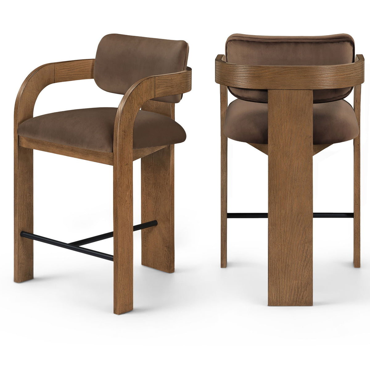 Cedra - Velvet Performance Fabric Upholstered Counter Stool - Brown Frame