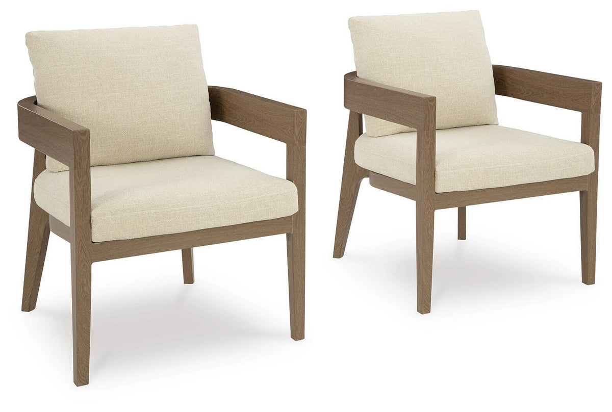 Dark brown arm chairs with beige cushions, set of 2