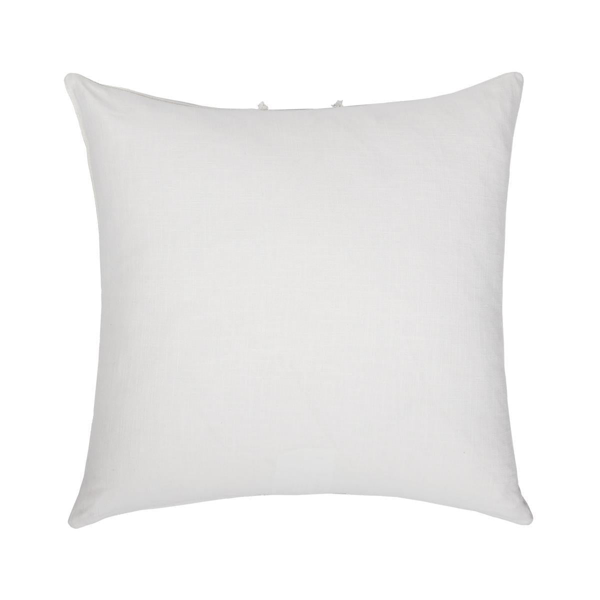 Square white decorative pillow with smooth front and minimal stitching