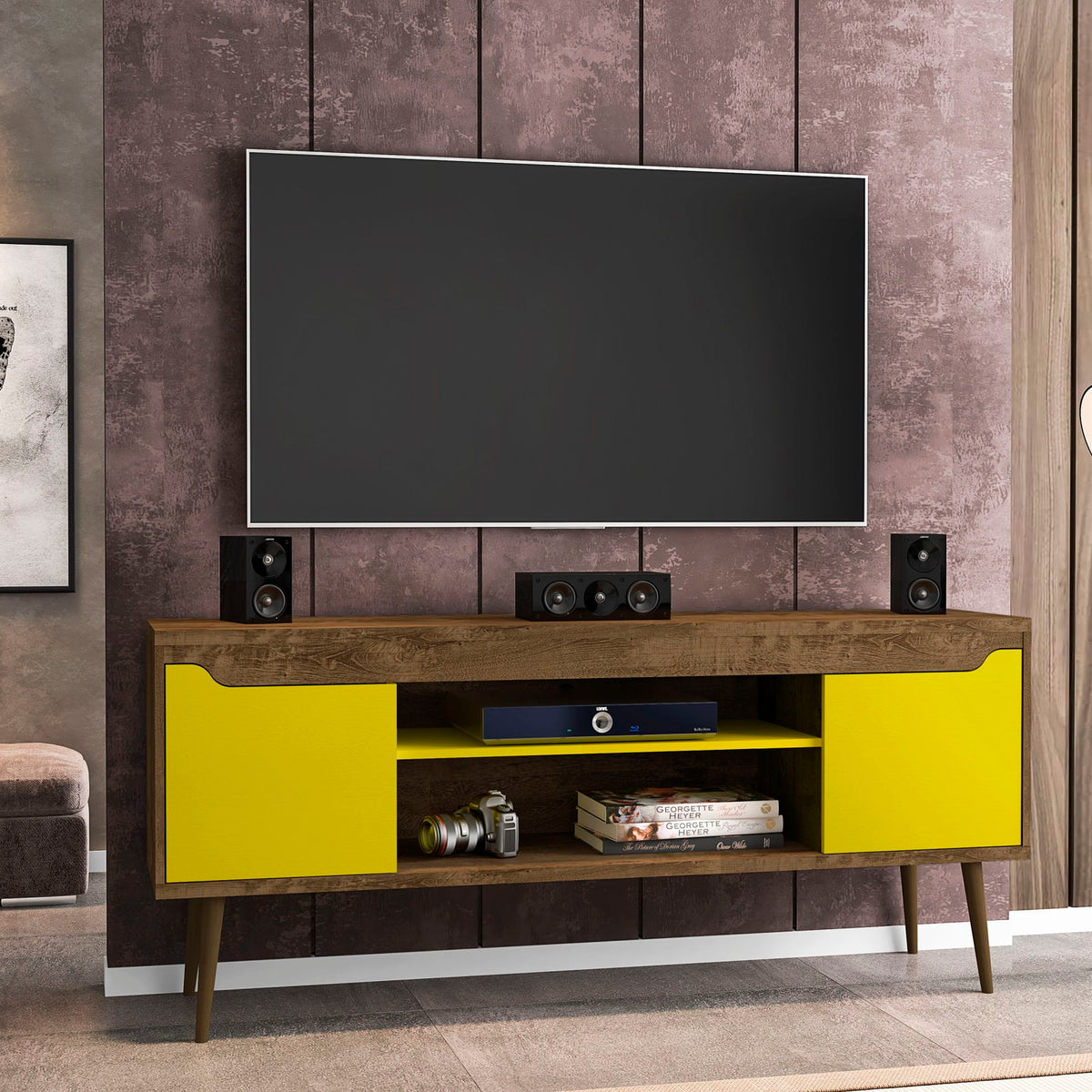 Manhattan Bradley - TV Stand With Rustic Brown Base