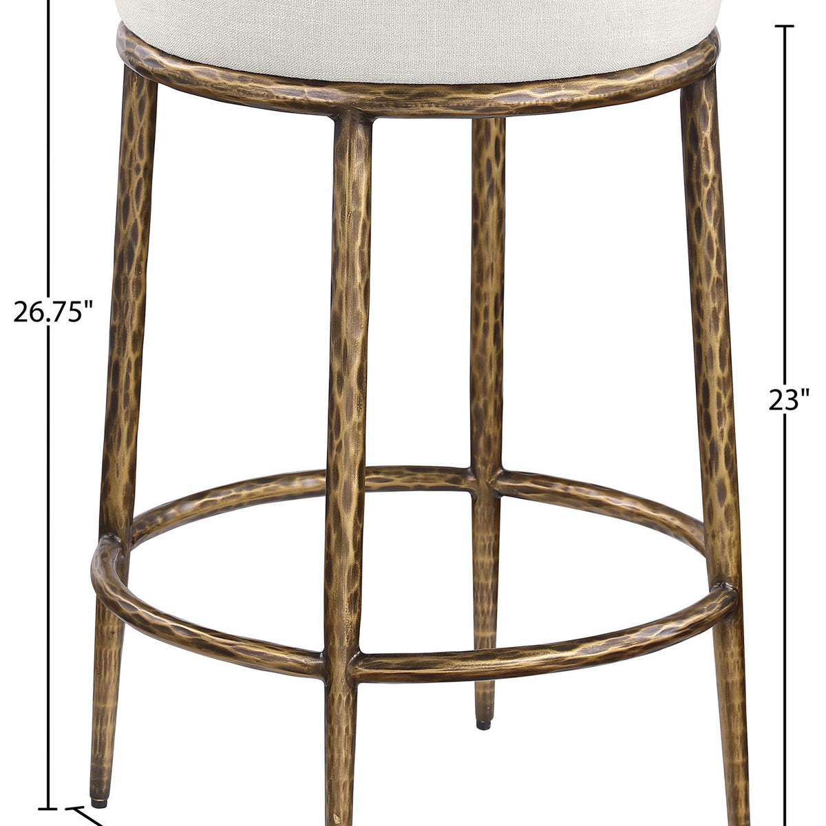 Ferro - Linen Textured Performance Fabric Upholstered Backless Counter Stool - Cream / Brushed Gold
