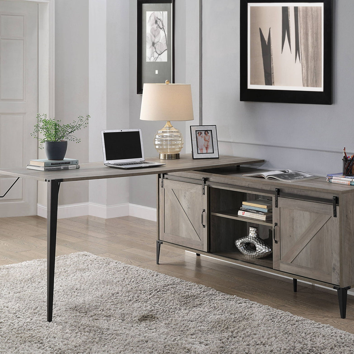 Zakawani - Writing Desk With Cabinet - Gray