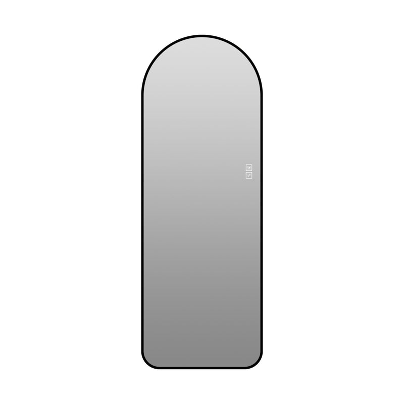 Arched full-length LED mirror, black frame with side control panel