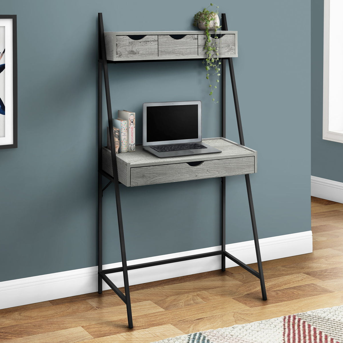 Computer Desk For Home Office, Laptop, Leaning, Storage Drawers, Contemporary & Modern
