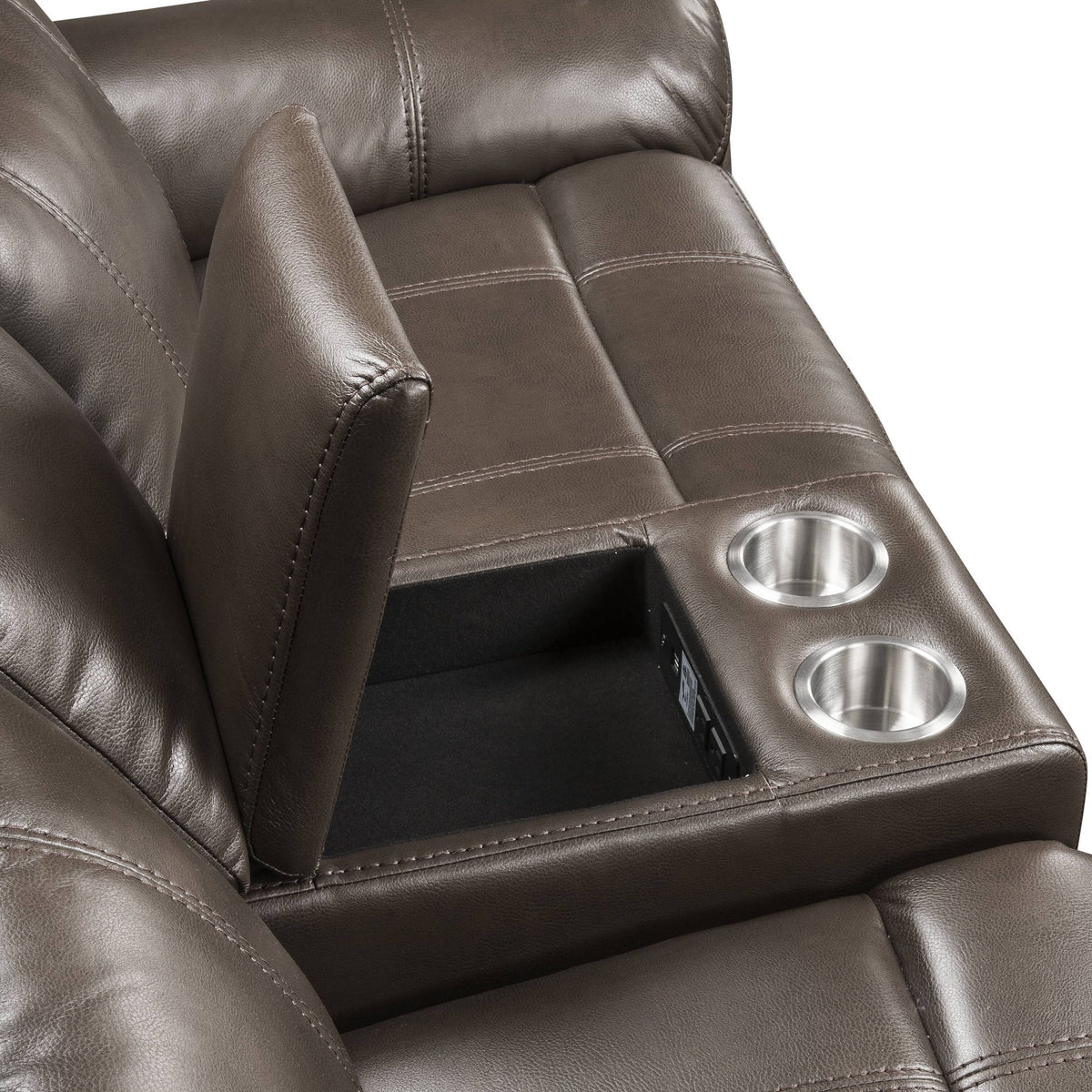 Lydia - Leather Aire Motion Loveseat With USB Console - Brown