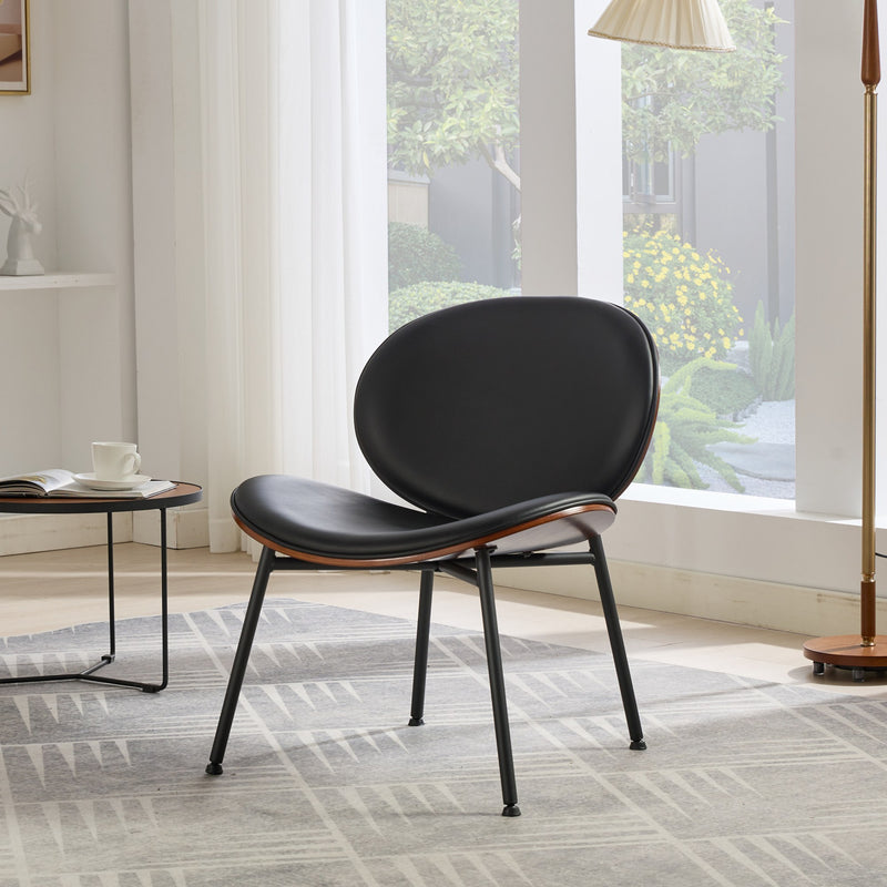Mid-Century Modern Shell Chair Single Side Chair Tripod Black Leather Lounge Chair in Walnut Finish Comfortable Backrest,Black color,SW1871BK
