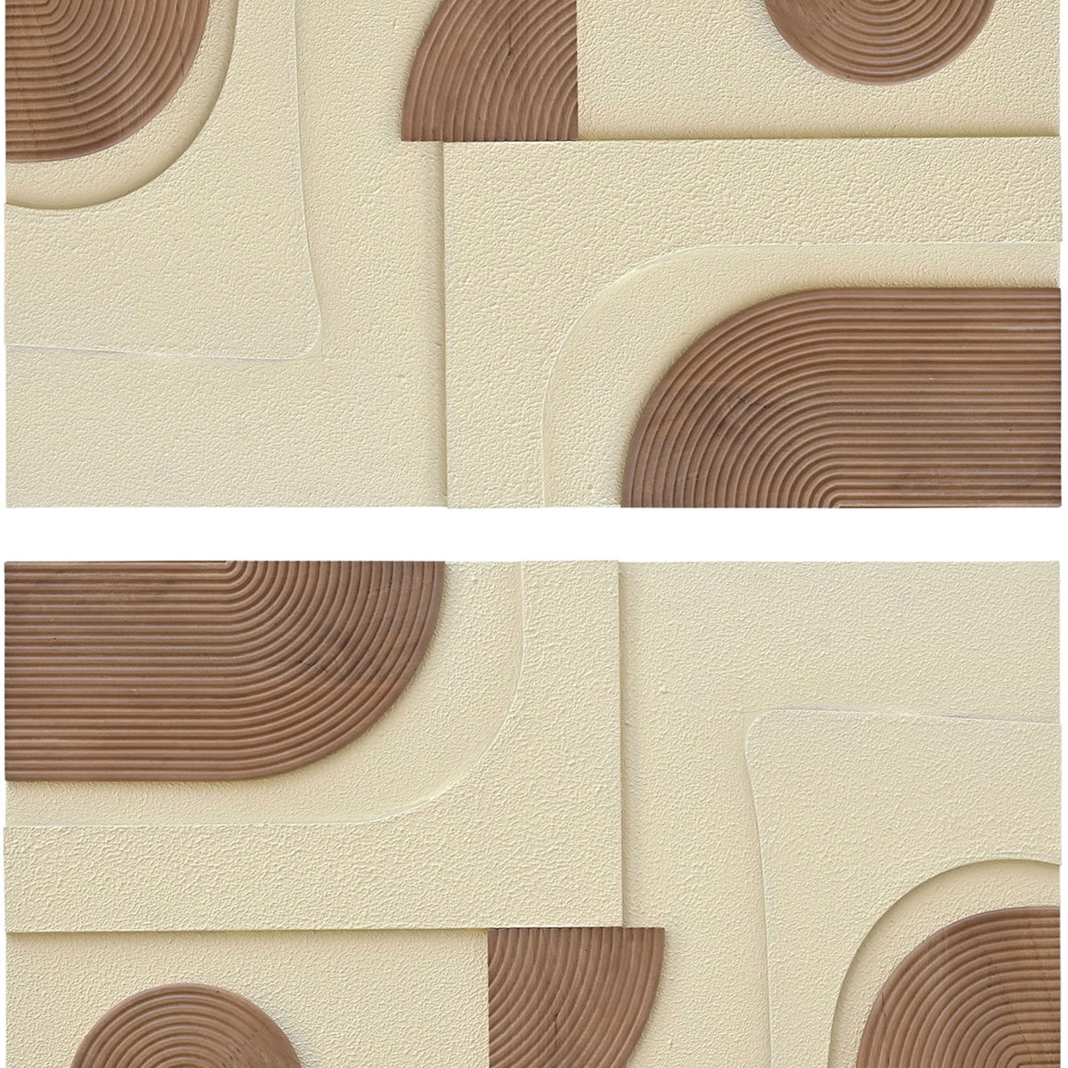 2-piece wall art set close-up: cream relief with light brown curved line details