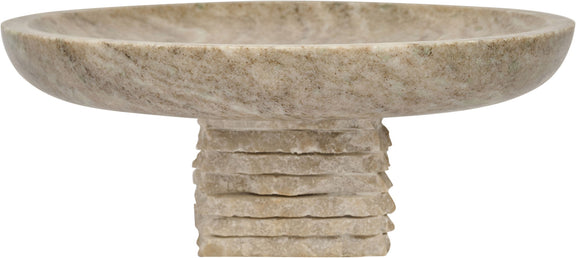 Beige marble bowl with wide rim and stacked pedestal base