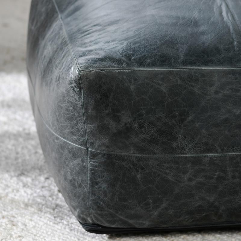 Poufs - Leather Dexter Pouf - Onyx