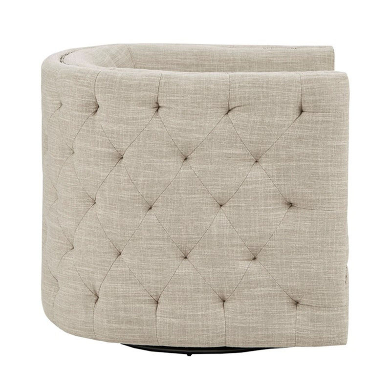 Swivel Chair With Tufted Barrel Design And Nailhead Accents
