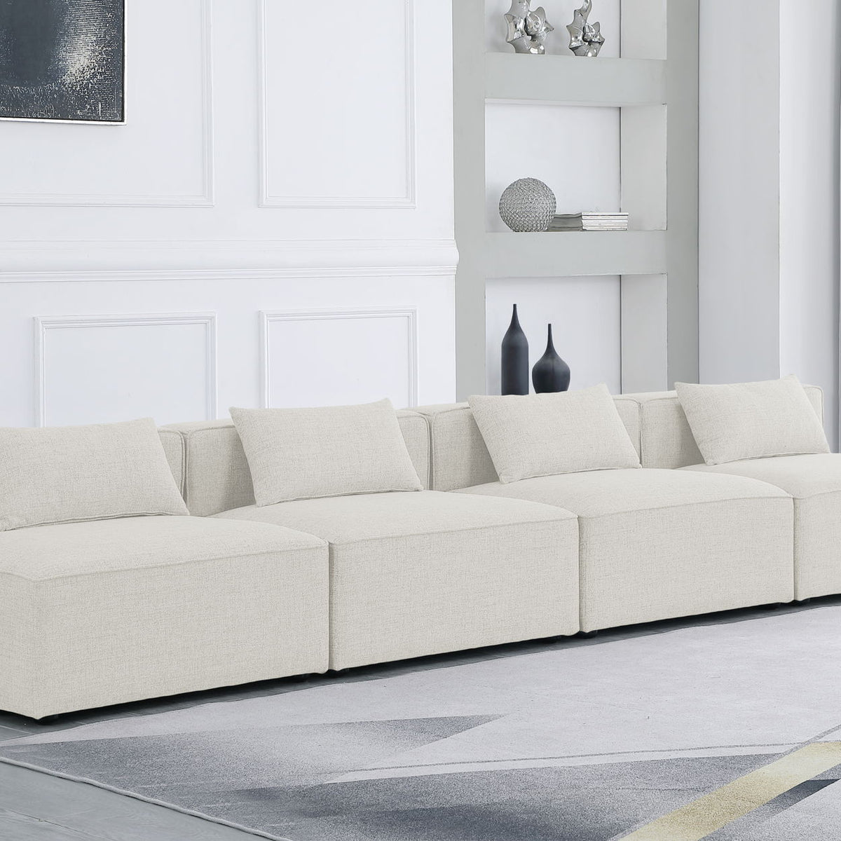 Cube - Linen Modular 4 Seat Armless Sofa