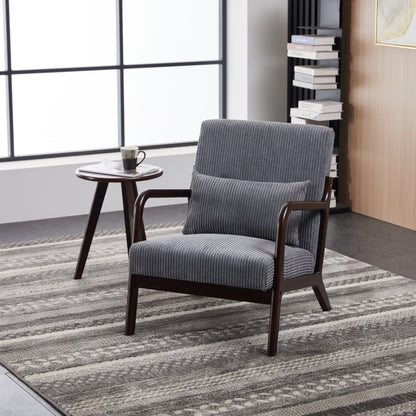Mid-Century Modern Accent Chair&Coffee Table Set, Vintage Luxury Style, Leisure Chair(Antique Dark Gray)& coffee table (Walnut-Tone), suitable for living rooms and bedroom relaxation areas