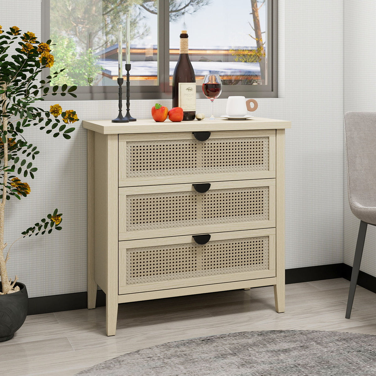 3 Drawer Cabinet, Suitable For Bedroom - Natural