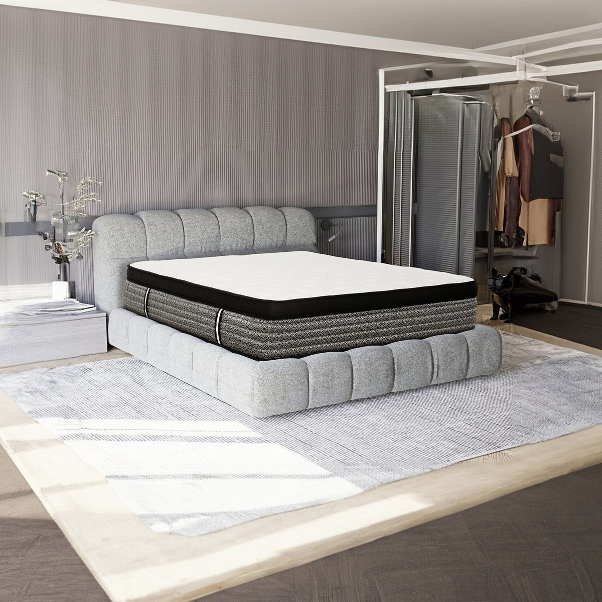 Premium 16" Queen Size Hybrid Mattress In A Box Plush Gel Memory Foam Top With Cooling Technology - Gray / White