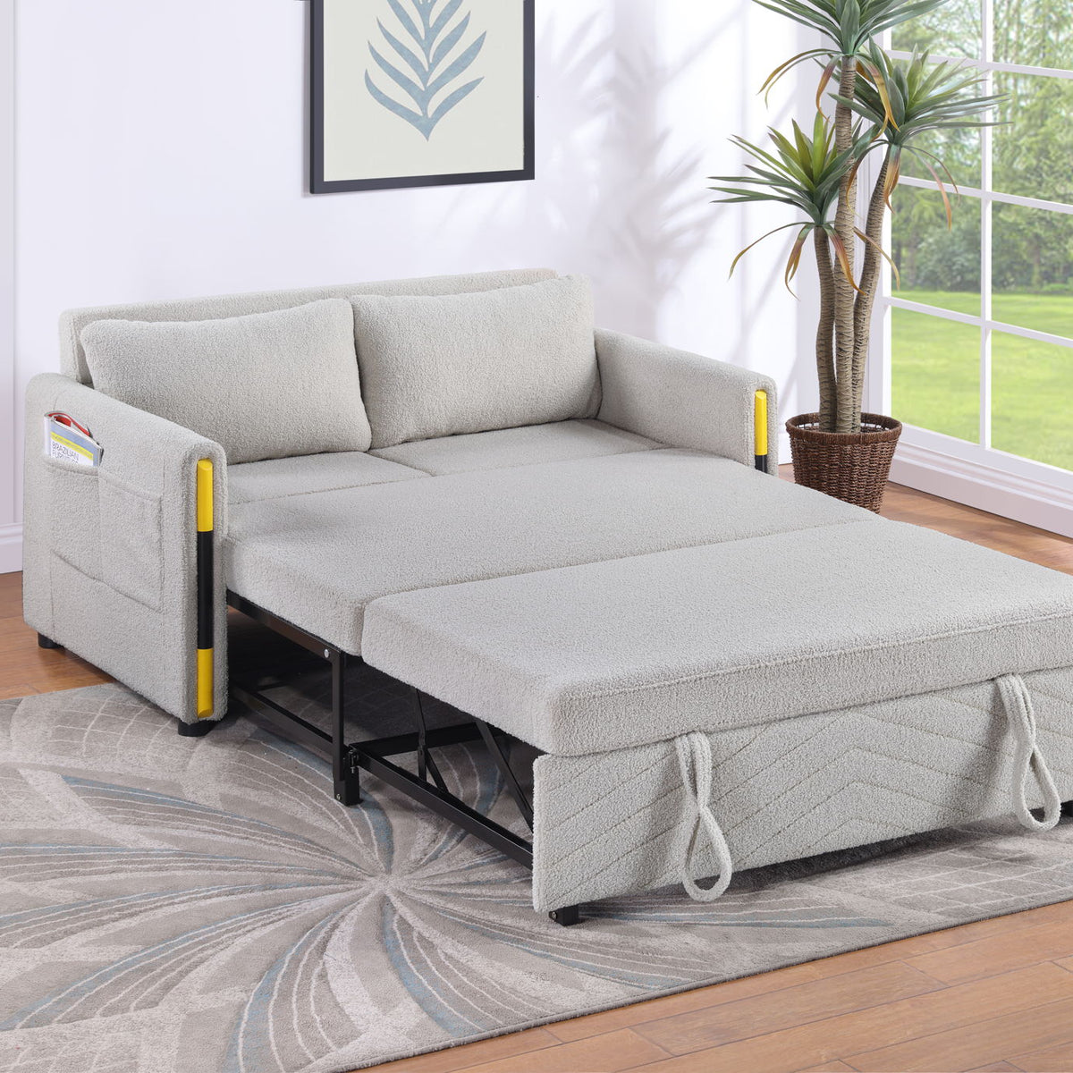 Percy - Teddy Velvet Sleeper Loveseat With Dual-Pull Sleeper Design