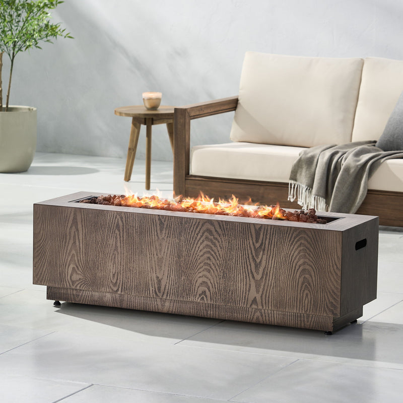 Wellington Square Iron Fire Pit With Wood Pattern Design And 50,000 Btu Output