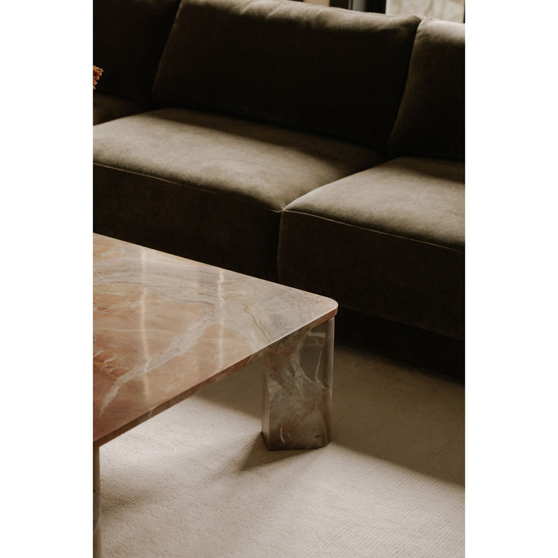 Cedar green sectional sofa seat with thick cushions and low backrest