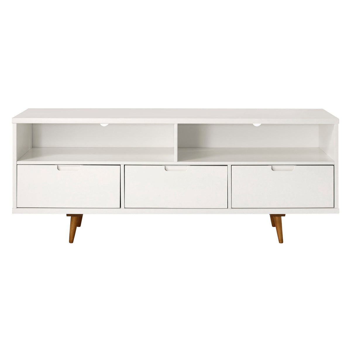 Mid-Century Modern Minimalist 3 Drawer Corner TV Stand For TVs Up To 58