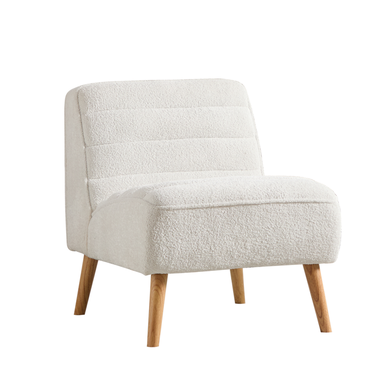 Modern Upholstered Armless Chair with Rubber Wood Legs Chenille Accent Chair Ivory 24.4' Wide