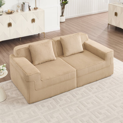 2-Seater Modern Corduroy Loveseat - Camel Corduroy