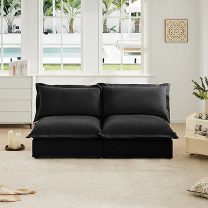 2-Seater Slipcovered Chenille Armless Sofa - Black Chenille