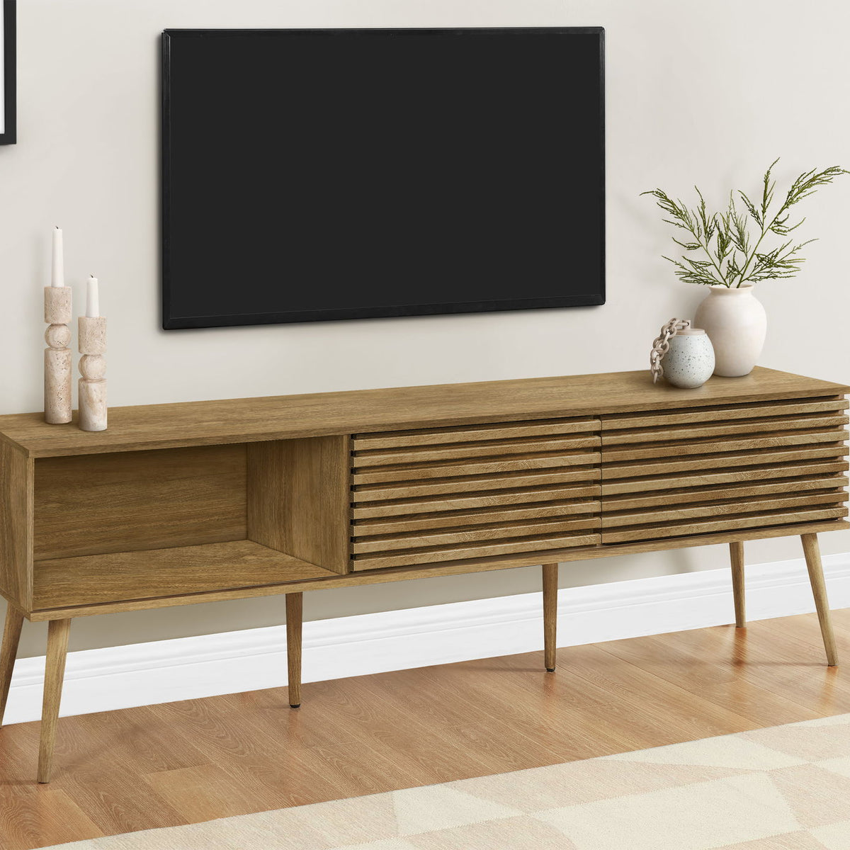 TV Stand, 72 Inch, Media Entertainment Center, Storage Cabinet, Console, Storage Shelves, Contemporary & Modern - Walnut