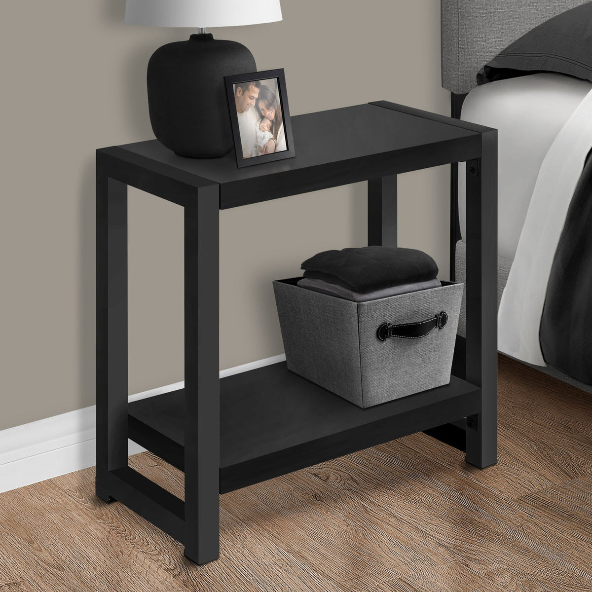 Accent Side Table, Narrow, Small, 2 Tier, Contemporary And Modern