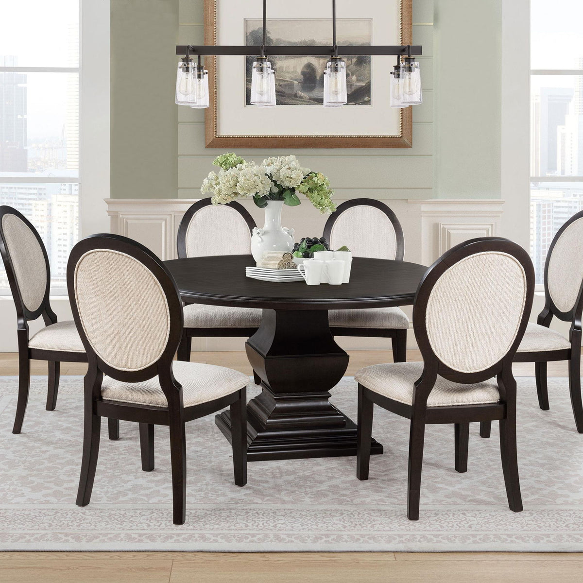 Twyla 7-piece Round Wood Dining Room Table Set Dark Cocoa