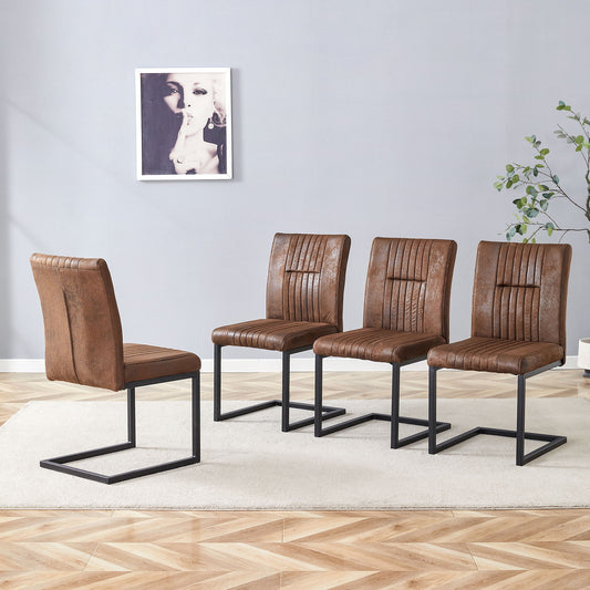 Ergonomic Technology Fabric Dining Chairs With Black Metal Legs, Comfortably Simple Design, (Set of 4) - Brown