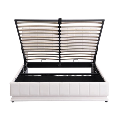 Upholstered Bed With Hydraulic Storage System And LED Light, With Sockets And USB Ports