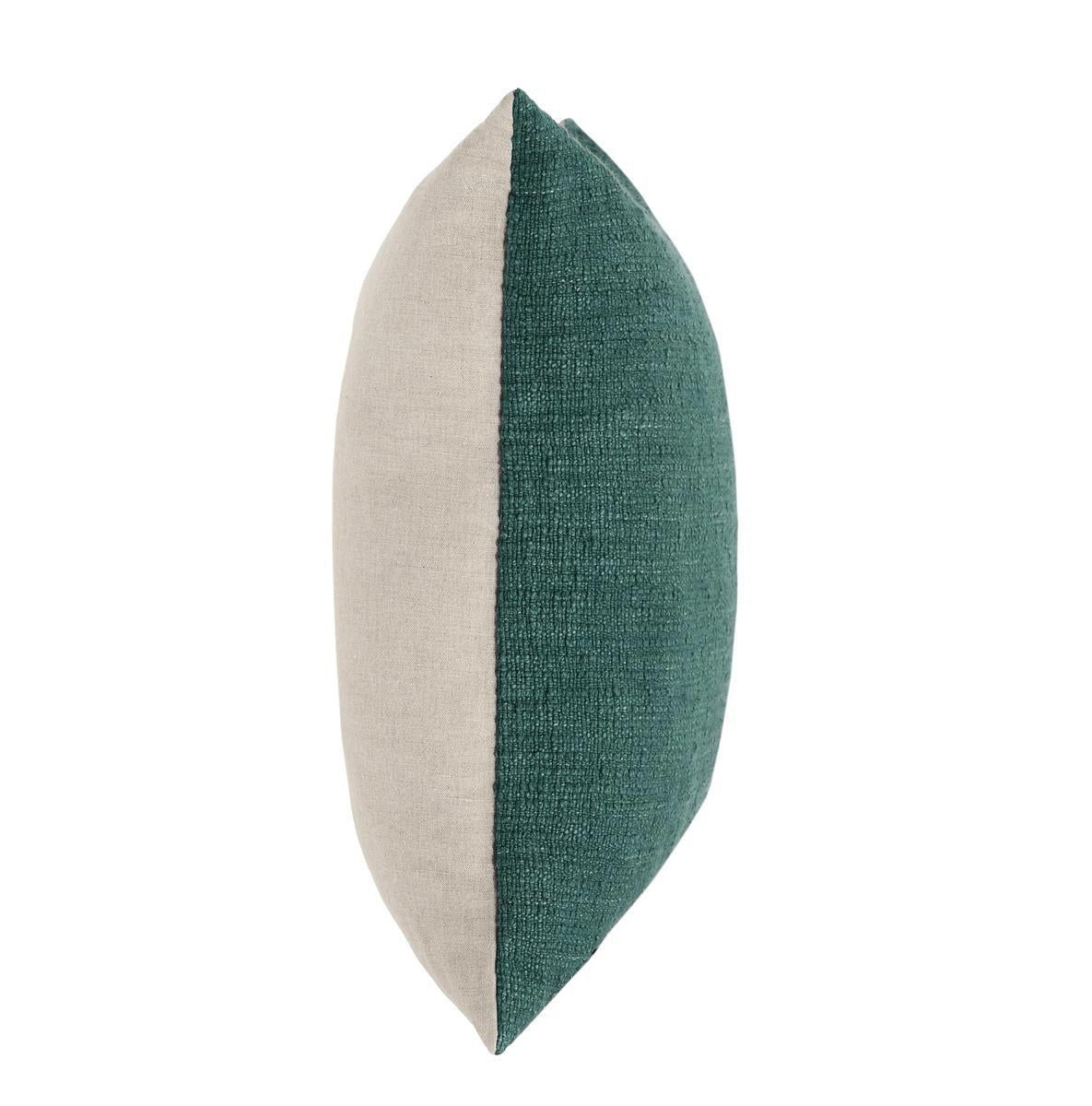 Two-tone side-view pillow: ivory back with jungle green front panel