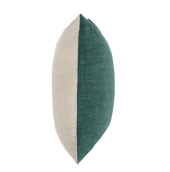 Two-tone side-view pillow: ivory back with jungle green front panel