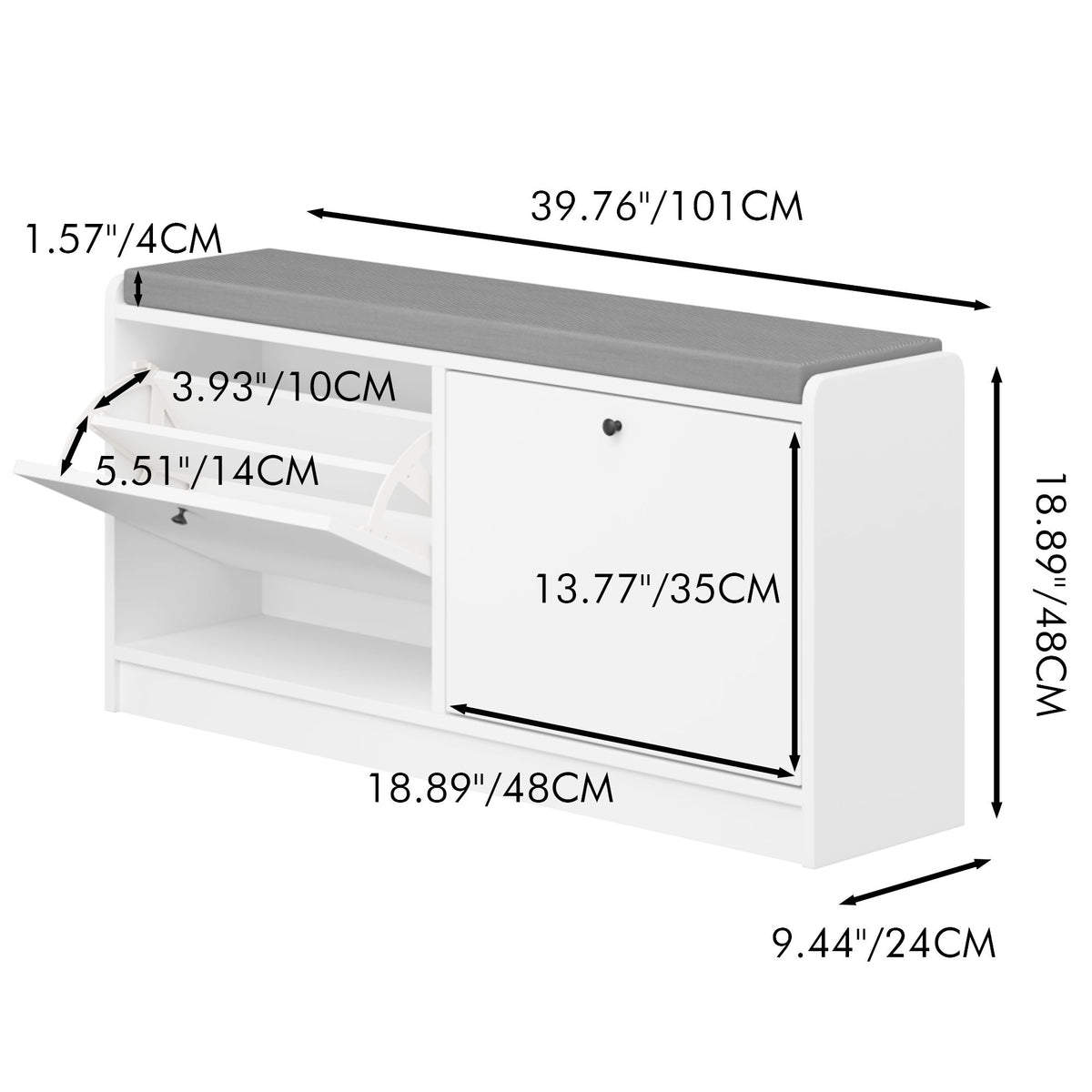 Shoe Storage Bench With Cushion, Entryway Organizer Cabinet For Hallway - White