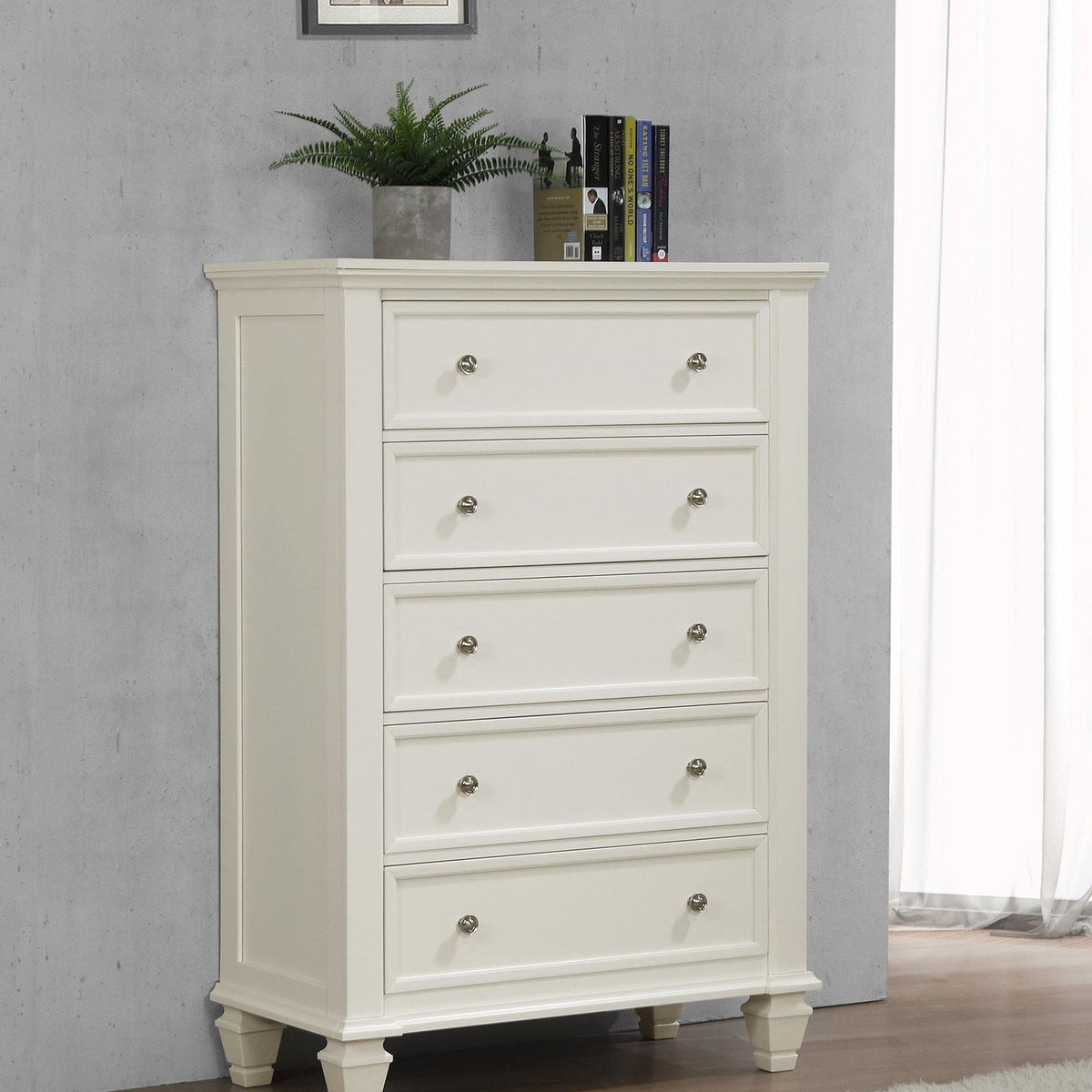 Sandy Beach 5-drawer Bedroom Chest Cream White