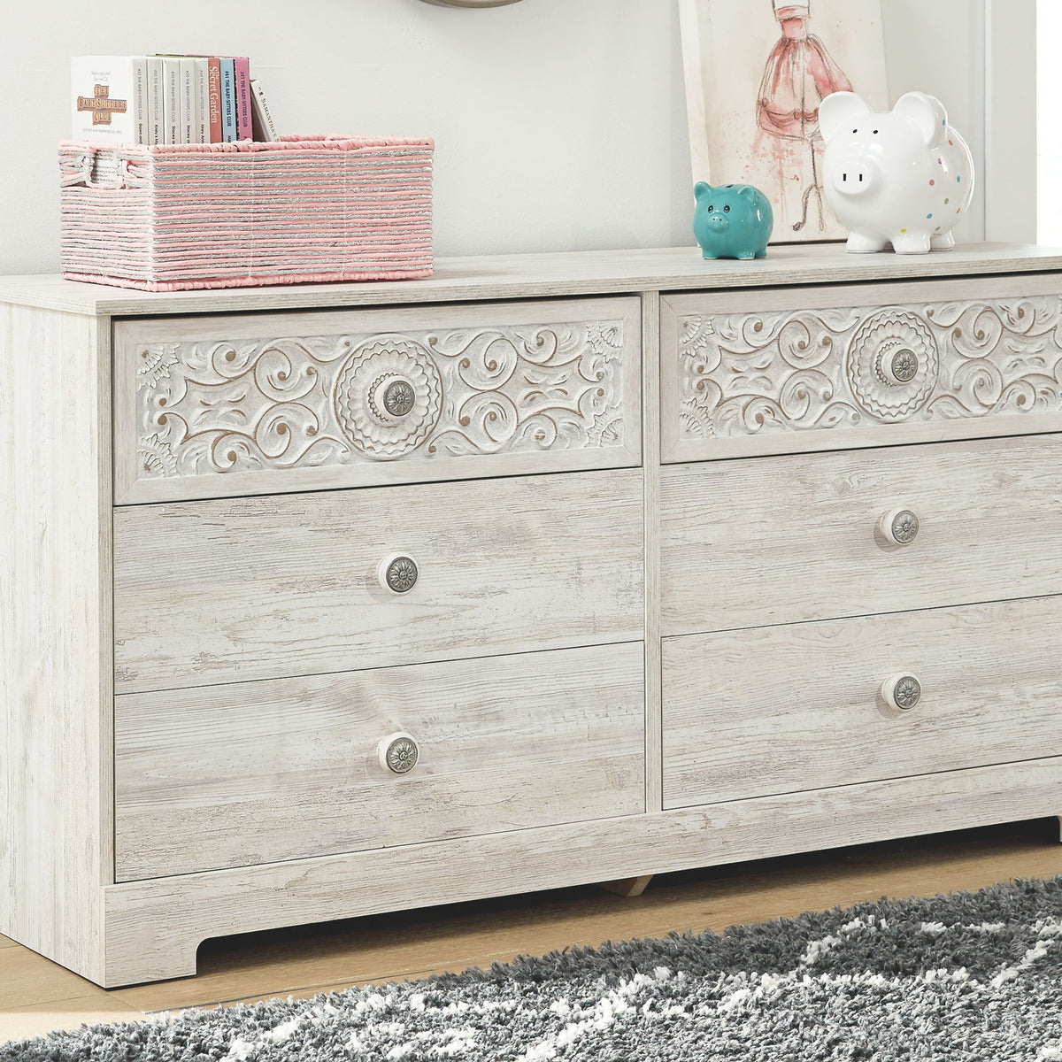 Paxberry - Six Drawer Dresser - Vinyl-Wrapped - Whitewash
