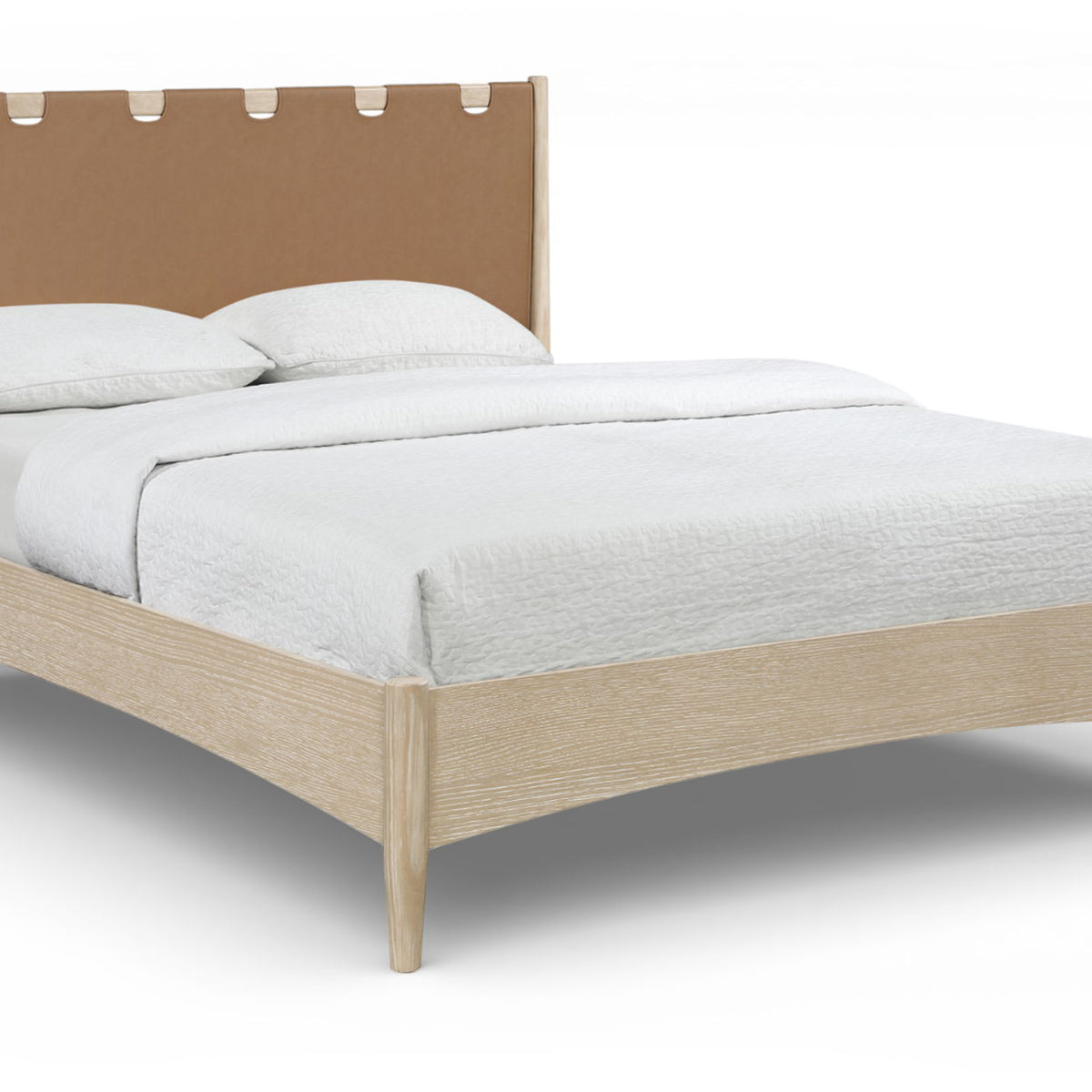 Santos - Vegan Leather Headboard And Wood Bed - Waxed Natural Frame