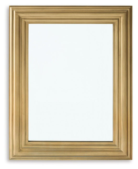 Keneriah gold accent mirror with ornate rectangular frame and clear reflective glass