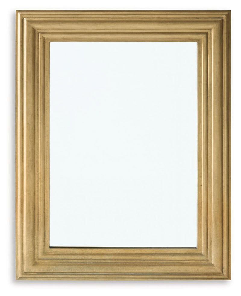 Keneriah gold accent mirror with ornate rectangular frame and clear reflective glass
