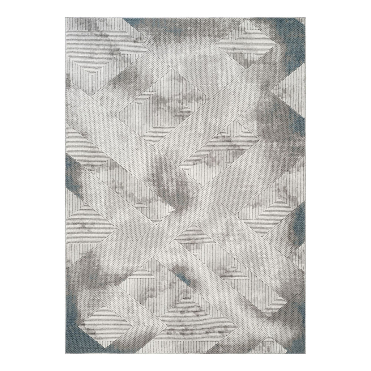 Ivory and gray geometric 3D effect area rug with interlocking diamond pattern