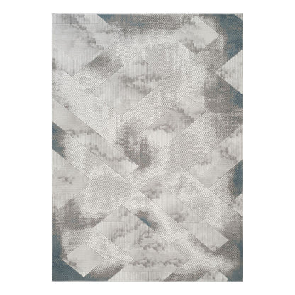 Gray contemporary rug with raised geometric lattice pattern, 3D effect look